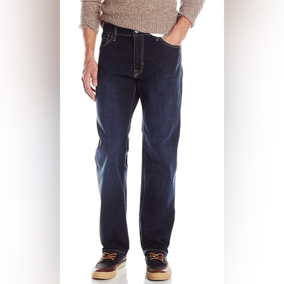 IZOD Men's Denim Jeans - Comfort Stretch Mid Rise Relaxed Fit, 34x32 Dark Tint